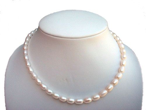White Rice or Drop Pearl Necklace 14K Gold