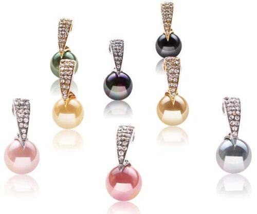 Peacock Black, Rose Pink, Pale Pink, Champagne, Peacock Green, Gold, Grey, and Tahitian Black 12mm SSS Pearl Pendant