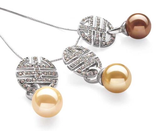 Gold, Champagne and Chocolate 10mm Southsea Shell Pearl Pendants, Free Silver Chain