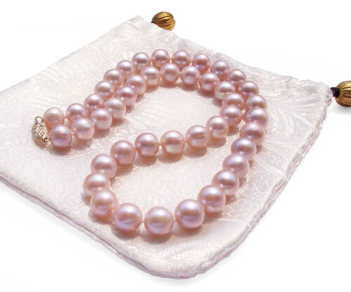9-10mm Mauve round pearl necklace in 14k gold