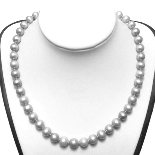 9-10mm Grey round pearl necklace in 14k gold