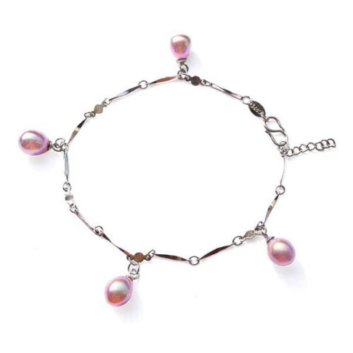 4 Genuine Drop Pearls Sterling Silver Bracelet with a S-hook Clasp