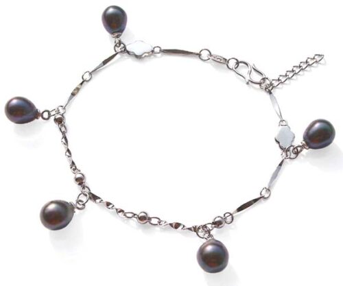 Black 5 Genuine Drop Pearls Bracelet in 925 SS