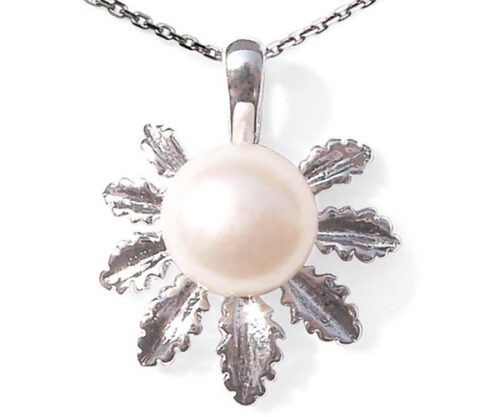 Leaf shaped pearl pendant 925 silver chain