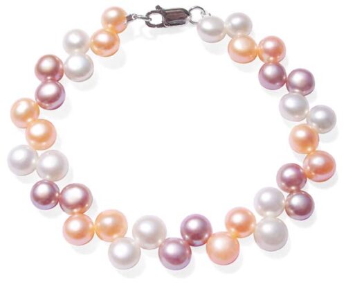 Pink/Mauve/White 6-7mm High Quality Pearl Bracelet in SS