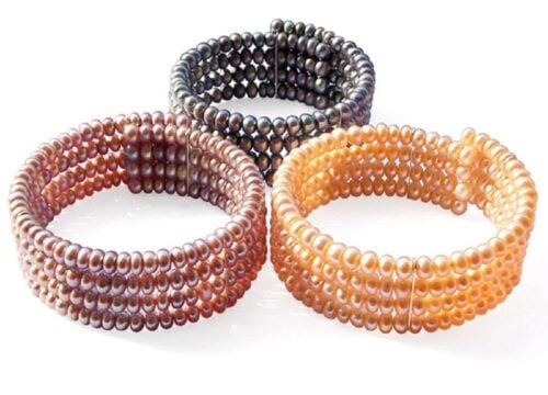 Black, Pink and Mauve Elegant Simple 4-row Pearl Bangles