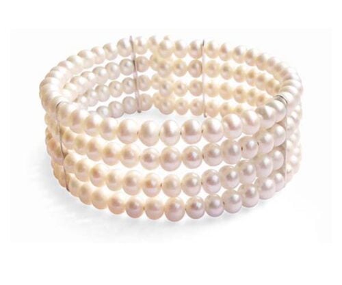 White Elegant Simple 4-row Pearl Bangle