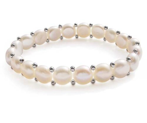 White 8.5-9.5mm Button Pearl Bracelet, Stretchable