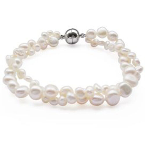 White 2-Row Baroque Pearl Bracelet,