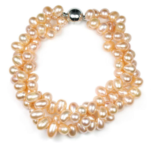 Pink 3 Row Pearl Bracelet, Magnetic Clasp