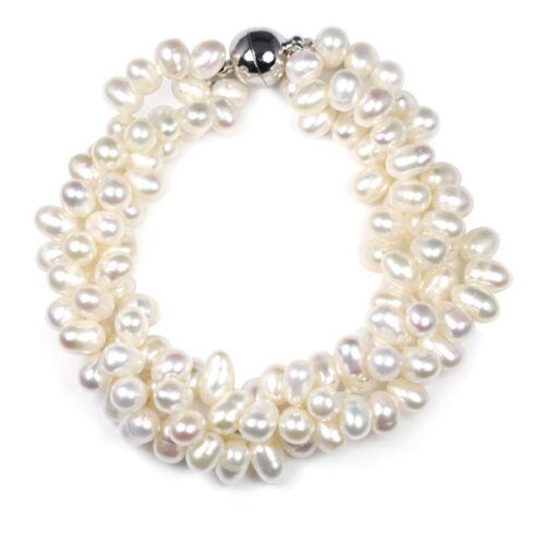 White 3 Row Pearl Bracelet, Magnetic Clasp