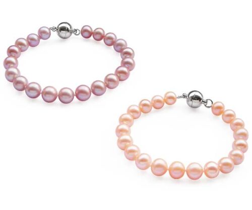 Mauve and Pink 8-9mm AA Round Pearl Bracelet, Magnetic Clasp