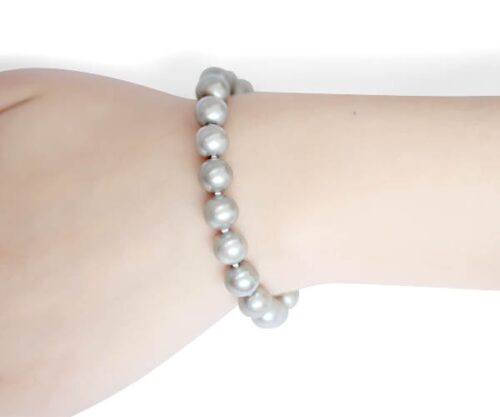 Grey 8-9mm AA Round Pearl Bracelet, Magnetic Clasp