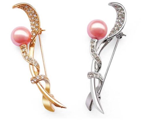 Rose Pink 10mm SSS Pearl Brooch with 18k WG or YG Overlay
