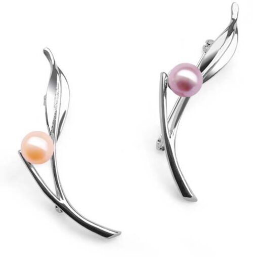 Pink and Lavender 8-8.5mm Pearls, Genuine Pearl Brooches, 18K WG filled