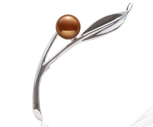 Chocolate 8-8.5mm Pearls, Genuine Pearl Pin, 18K WG filled