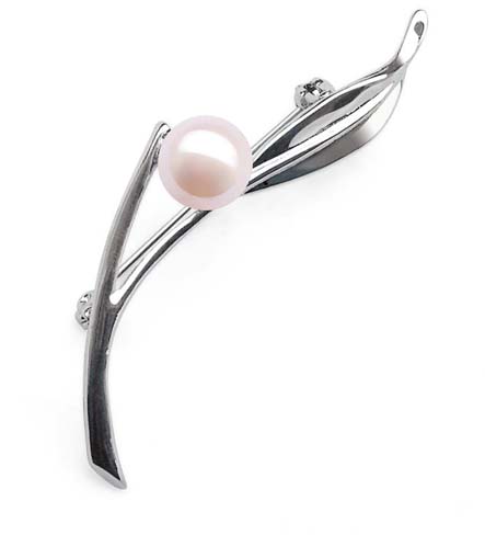 White 8-8.5mm Pearls, Genuine Pearl Pin, 18K WG filled
