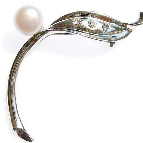 White 8-9mm Real Pearl Brooch in Leaf Design