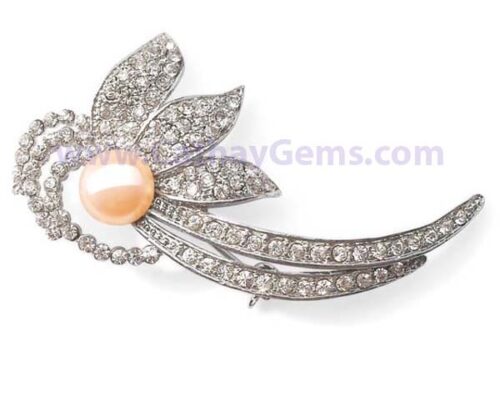 Pearl Brooch in a Floral Design white gold overlay