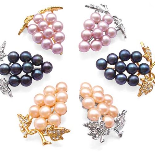 Lavender, Black and Pink Genuine Pearl Brooches - Ten Round Pearls