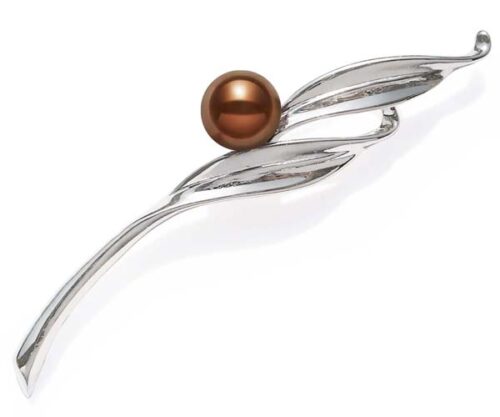 Chocolate 8-8.5mm Real Pearl Leaf Brooch