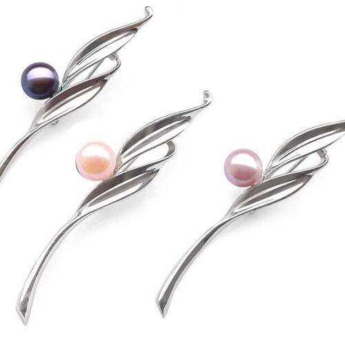 Black, Pink and Mauve 8-8.5mm Real Pearl Leaf Brooch