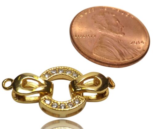 14KY Gold over 925 Sterling Silver Pearl Diamond Clasp