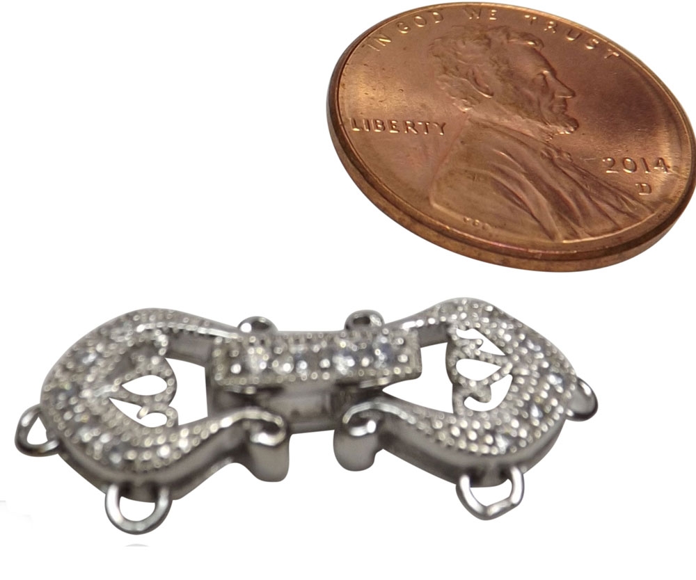 925 Sterling Silver Pearl Diamond Clasp for 3row Pearl Necklace