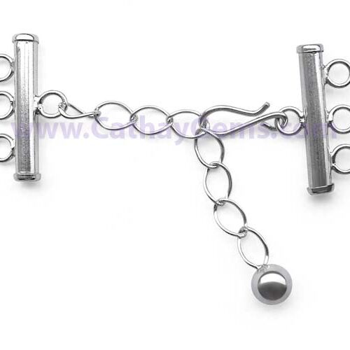 925 Sterling Silver 3-row Hook and Eye Clasp with an Adjustable Chain