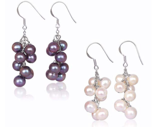 Black and White Flower 925 Sterling Silver Pearl Earrings