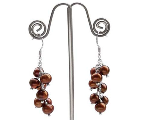 Flower 925 Sterling Silver Chocolate Pearl Earrings