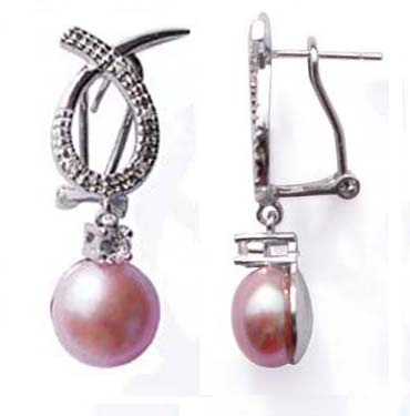 Mauve 9-10mm Bowknot Styled Pearl Earrings in 925 SS