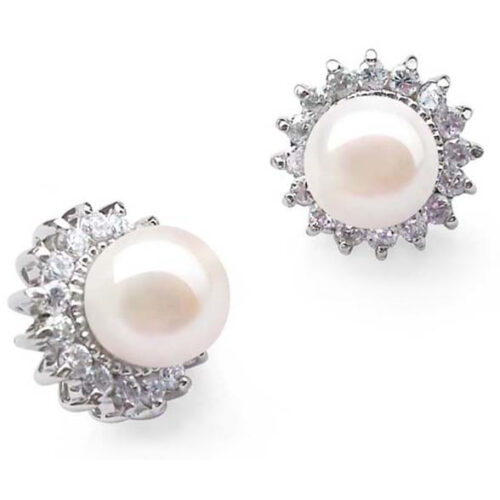9-10mm Pearl Earrings in Sunflower Design 925 Silver