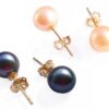 7-7.5mm AAA Pink and Chocolate Round Pearls 14k Gold