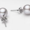 Grey 7-8mm AAA- Round Pearl Stud Earrings, 925 Sterling Silver
