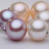White, Pink and Mauve 7-8mm AAA- Round Pearl Stud Earrings, 925 Sterling Silver