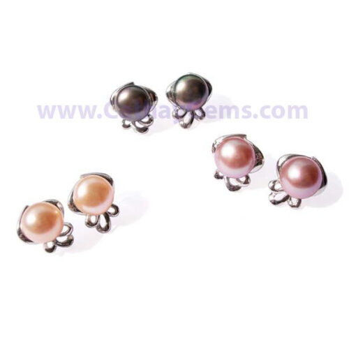 7-8mm Genuine Pearl Earrings in a 925 Sterling Silver Setting with a Flower Design