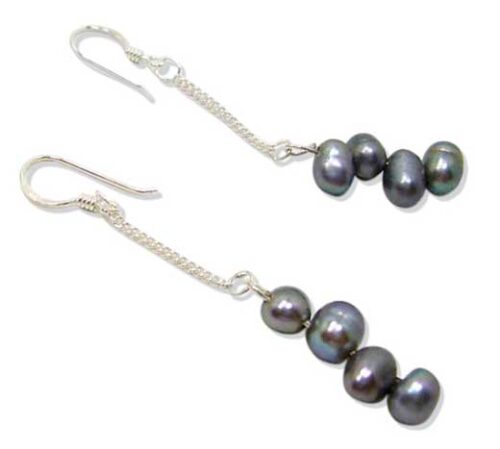 Black 5-6mm Genuine Pearl in 925 Sterling Silver Earrings