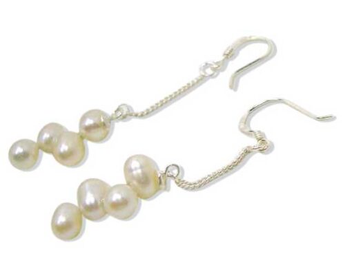 White 5-6mm Genuine Pearl in 925 Sterling Silver Earrings