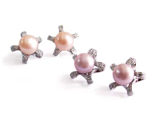 Pink and Lavender 9.5-10mm AAA Pearl SS Earrings