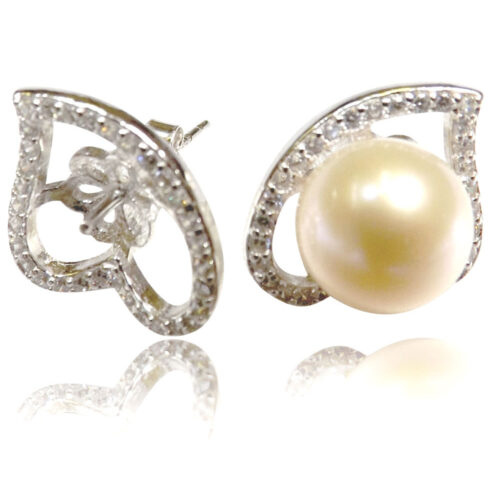 925 Sterling Silver Heart Shaped 9-9.5mm AAA Pearl Earrings