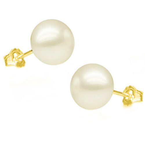 9-9.5mm White Round AAA Pearl Studs Earrings 14Ky Gold