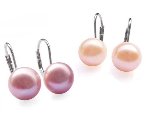 Mauve and Pink 10-10.5mm Pearl SS Leverback Earrings