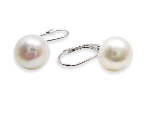 Large White Pearl 925S Silver Leverback Earrings