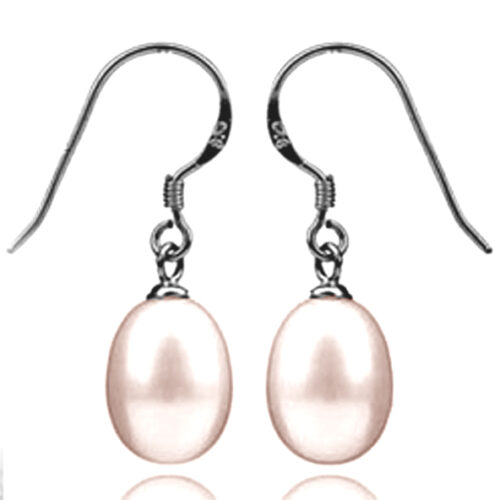 pinkish white dangling silver pearl earrings