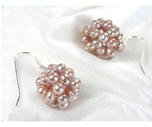 Lavender colored Snow Ball 925S Silver pear Earrings