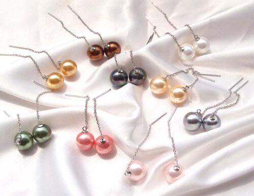 Peacock Green, Champagne, Chocolate, Gold, Black, White, Silver Grey, Pale Pink and Rose Pink 10mm Dangling SSS Pearl Earrings