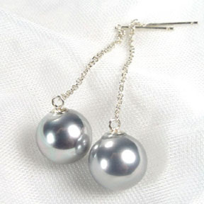 Silver Grey 10mm Dangling SSS Pearl Earrings