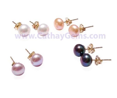 White, Lavender, Pink and Black 6-6.5mm AAA Pearl Earrings, 14K YG