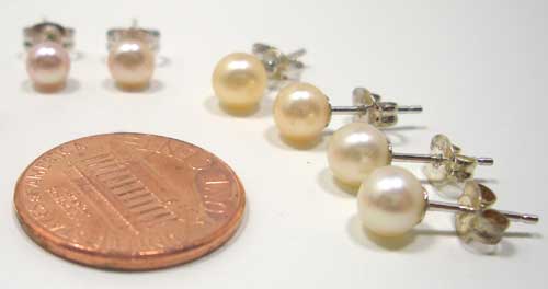 White 4-5mm and 6-6.5mm Tiny Pearl Studs in Silver Earrings